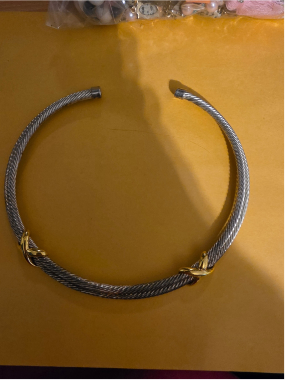 Two Tone Double Cable Rigid Collar Choker Necklace Silver & Gold Tone 6"